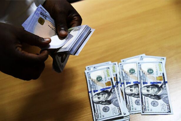 A man exchanges Nigeria’s currency Naira for US dollars in Lagos, Nigeria (Photo by PIUS UTOMI EKPEI – AFP)